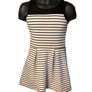 Lily bleu black white strip knee high dress sleeveless lace fit flare READ